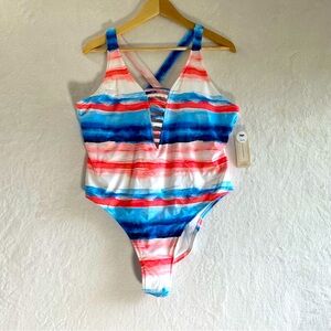 Peyton & Parker Bathing Suit Womens Small Multi Color Striped One Piece NWT OX